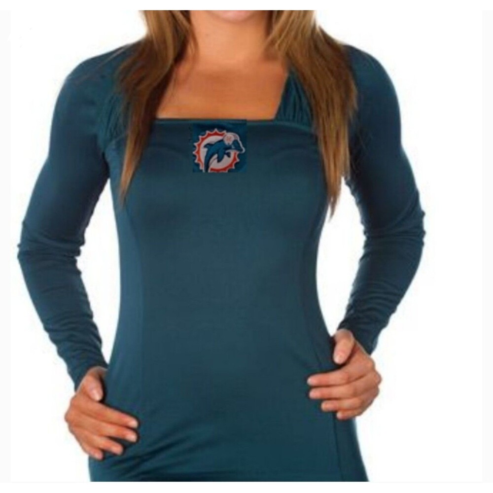 Miami Dolphins All Sport Couture Long Sleeve Shirt with Mesh Collar Size Large
